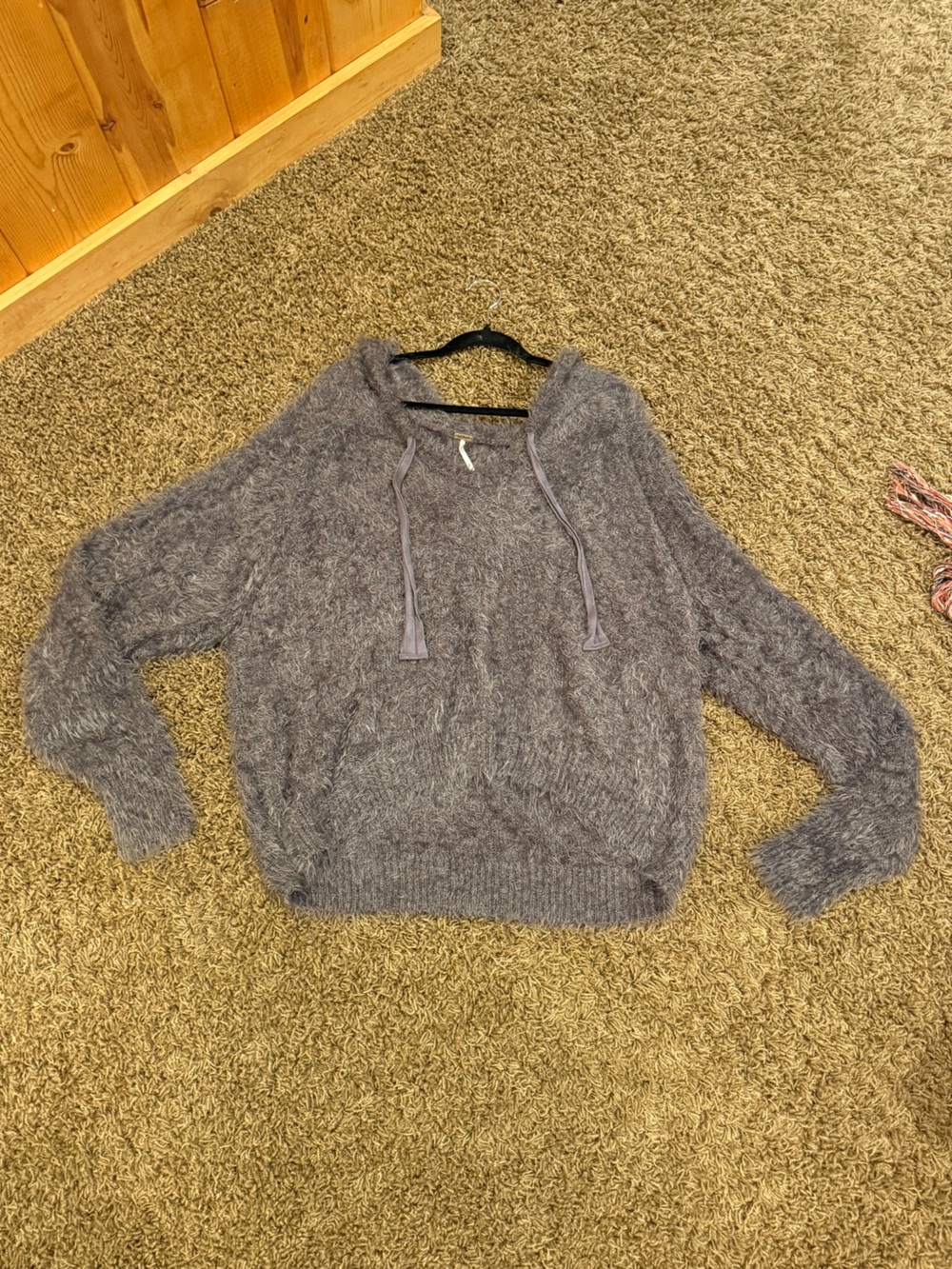 Free People Gray Fuzzy Hooded Turtleneck Sweater